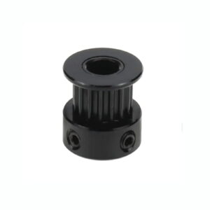 20 Tooth GT2 Timing Belt Pulley with 5mm bore and black anodized aluminum body for 6mm GT2 belt motion systems.