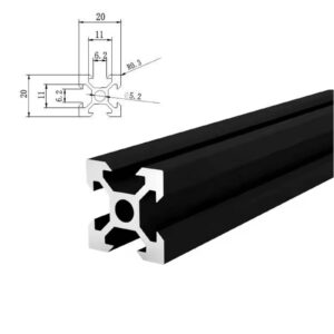 Black 2020 V-slot aluminum extrusion with precision beveled edges for linear motion wheels and desktop CNC projects