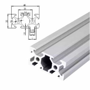 Standard 2040 T-slot aluminum extrusion with a natural silver finish, custom cut to length for CNC and 3D printer frames.