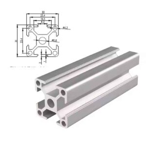 Natural silver 3030 T-slot aluminum extrusion, 30 series profile custom cut to length for industrial frames and DIY rigs.