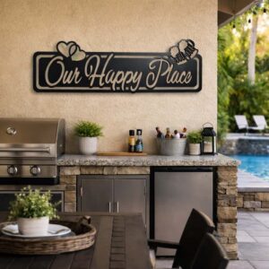 Our Happy Place Metal Wall Art – Farmhouse Kitchen & Coffee Bar Sign (30”)