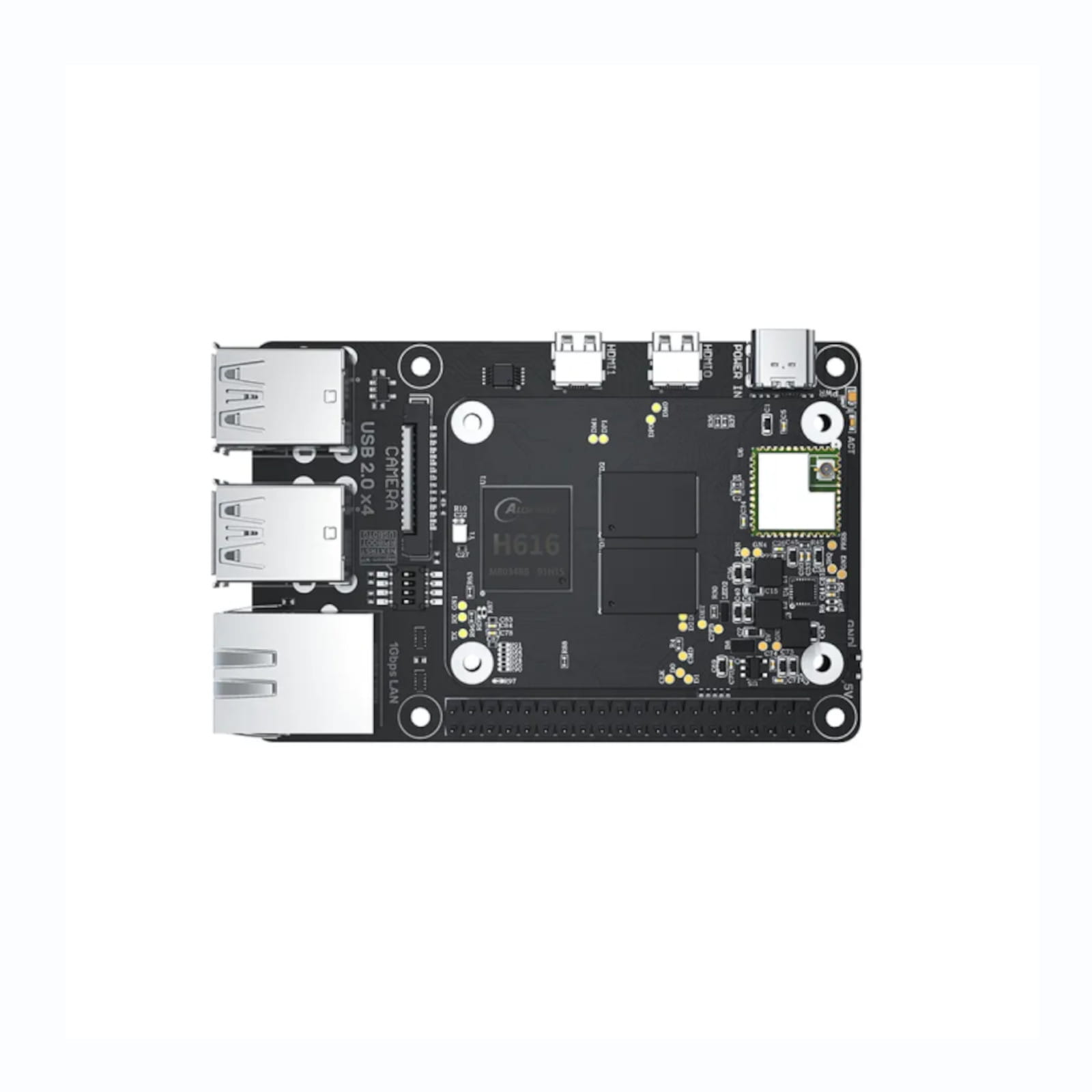 BTT Pi4B Adapter for BIGTREETECH CB1 or CM4 modules with USB, Ethernet, Micro HDMI, GPIO, microSD, camera pins, and 5V fan input.