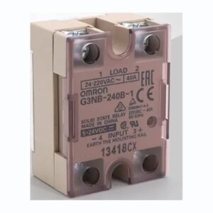 Omron G3NB-240B-1 Solid State Relay with 40A 24–220VAC load output and 5–24VDC input for electronics control.