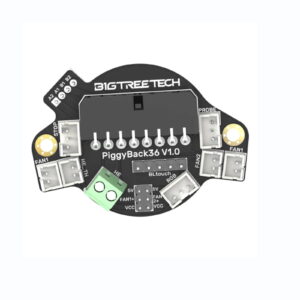 PiggyBack 36 V1.0 PCB toolhead wiring board for 3D printer wire management, 36mm and 42mm stepper motor mounting, fans, RGB, probe, endstop, and motor connections.