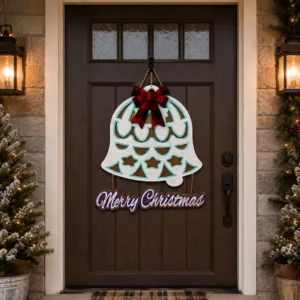 3-layer Christmas bell wall art made from painted birch plywood measuring 22 by 22 inches
