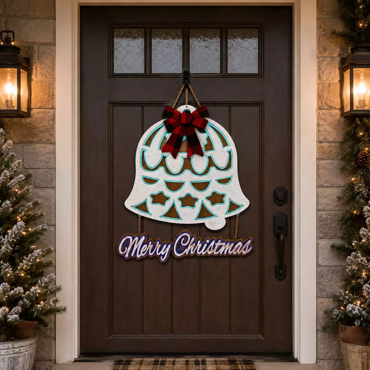 3-layer Christmas bell wall art made from painted birch plywood measuring 22 by 22 inches