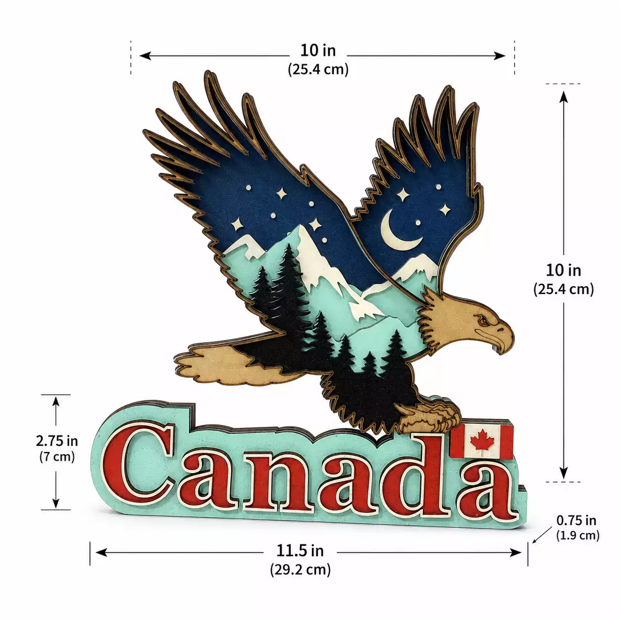 Self-standing Canada Eagle Shelf Decor with painted eagle design and Canada lettering